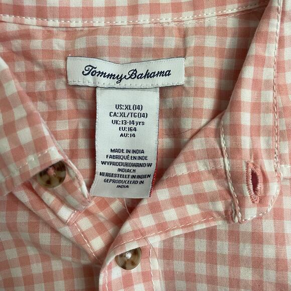 Tommy Bahama Kids Boys Pink White Gingham Button Shirt XL 14 NWT - Picture 2 of 12